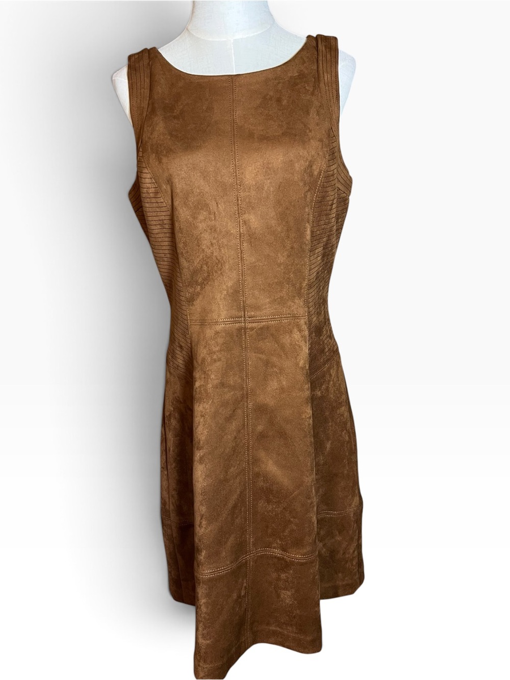 White House Black Market Faux Suede Trapunto Dress 8 Whiskey Brown Equestrian